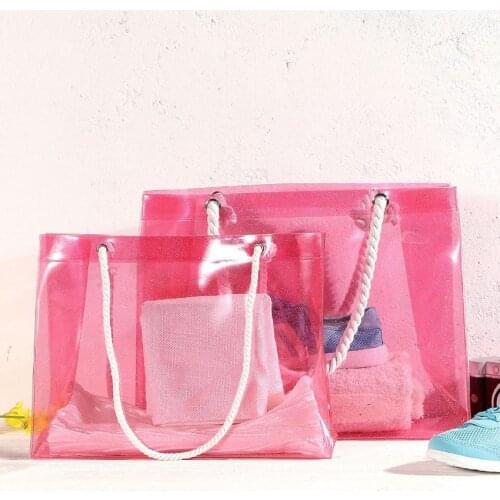 PVC Waterproof Womens Swimming Bag Transparent Bathe Wash Storage Handbag Totes Beach Bag