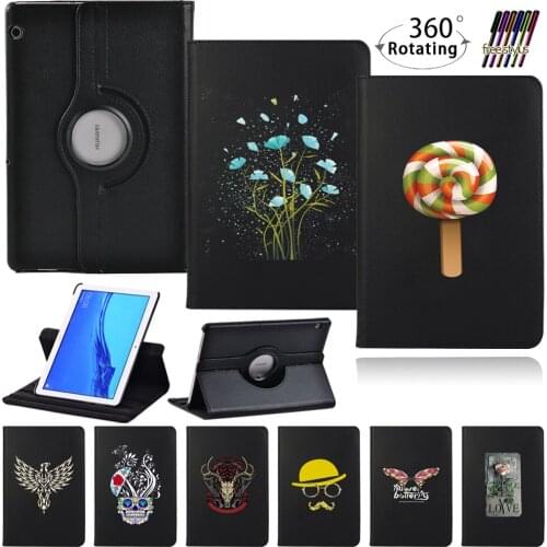 360 Rotating Tablet Case for Huawei MediaPad T3 10 9.6"/T5 10 10.1" Automatic Wake-Up Bracket Protection Holster+ Stylus
