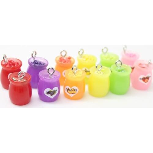 Yamily 6pcs/12*15mm Mixed colour Resin 3D Jam Jar charm Flatback Resin caviar pendant For DIY Jewelry Making Accessories