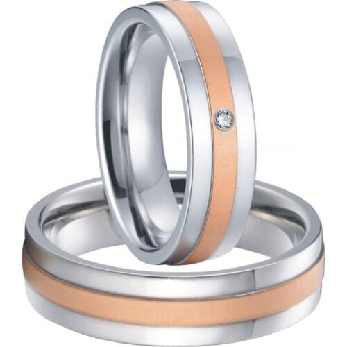 Custom Bridal Pair mens and womens titanium steel couples wedding rings sets 2015 new rose gold color alliances anel
