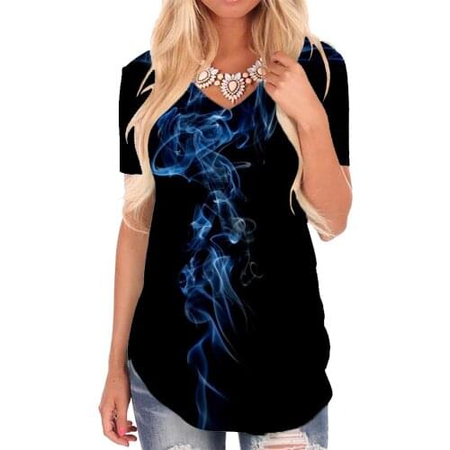 Giyu Brand Smoke Cloud T-shirt women Abstract T-shirts 3d Psychedelic Shirt Print Harajuku V-neck Tshirt Womens Clothing Hip hop