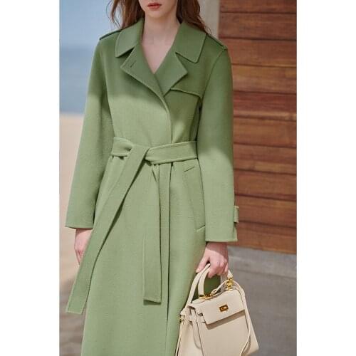 Avocado green double-sided cashmere coat womens mid-length high-end temperament woolen coat 2021 new