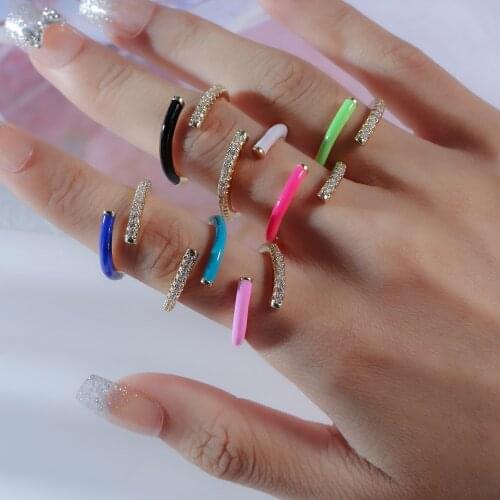 2021 Summer New Colorful Neon Enamel Open Adjusted Finger Ring For Women Fluorescent Fashion Copper Zircon Jewelry