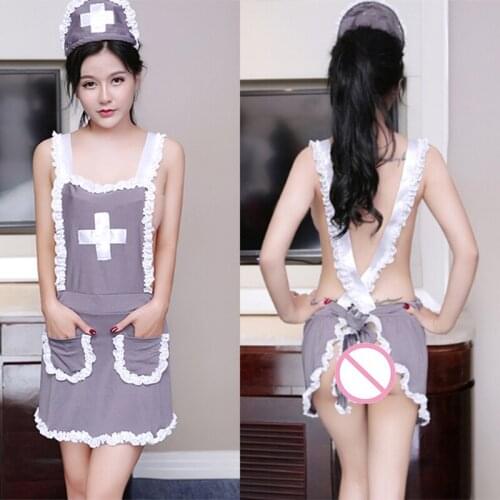 1 Set Halloween Role Play Grey Women Sexy Uniform Nurse Cosplay Babydoll Underwear Chemises Lingerie Sexy Erotic Costumes
