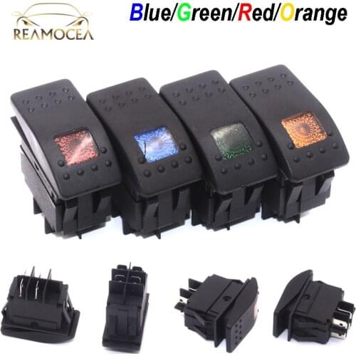Reamocea 1Pc Blue/Green/Red/Orange 12V 20A 4Pin Waterproof Bar Rocker Toggle Switch LED Light ON-OFF for Car Boat Truck Motors
