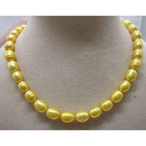 10-11mm natural south sea golden Rice shape pearl necklace 18 inch