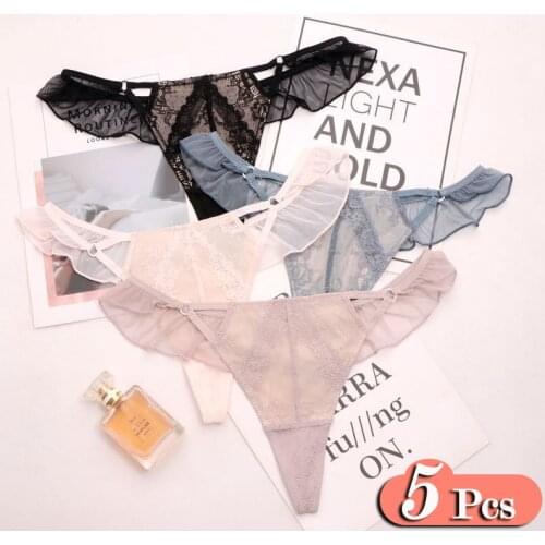 4Pcs/Lot European Lace Sexy Thong Set Women Luxury Transparent Underwear Hollow Out Seamless Panties Sex Briefs Set Lingerie