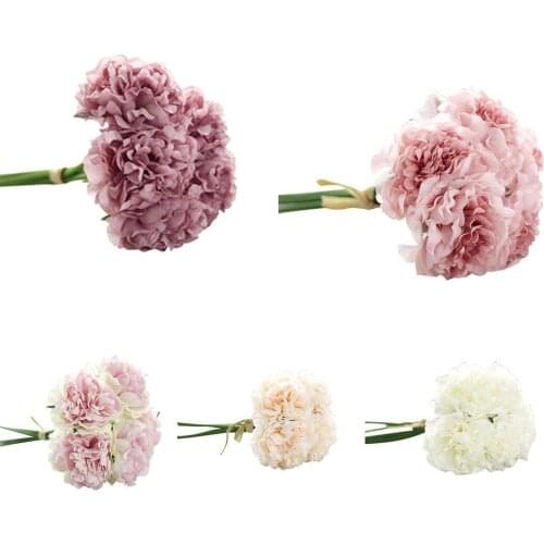 5 Pcs Artificial Flower Bouquet Fake Peony Wedding Bridal Party Shop Living Room Home Decor Accessories Ornaments High Quality