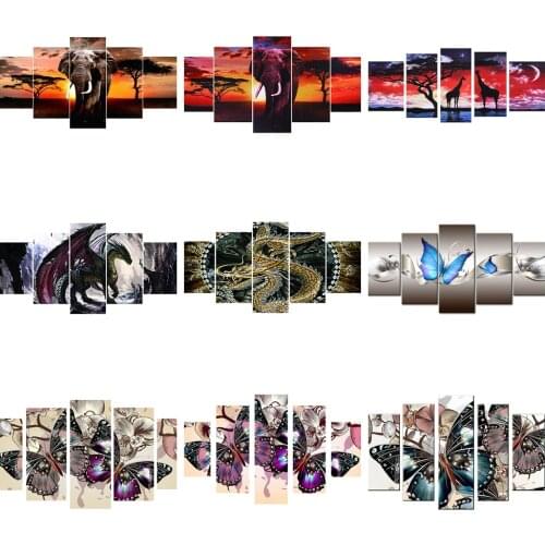 5D Diamond Painting Animal Series DIY Full Round Drill Five Pieces Diamond Painting Home Decoration Gift Hanging Painting 95x45