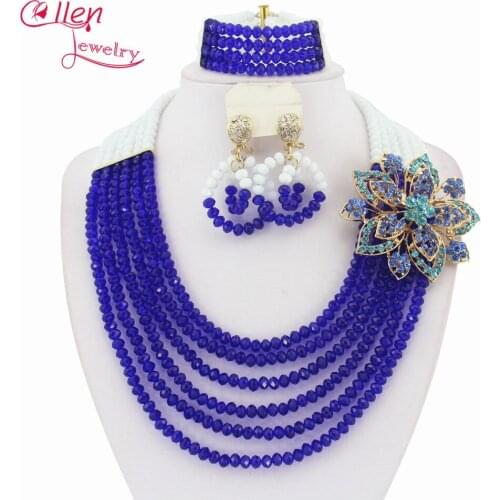 6 Row African Nigerian Wedding bridal Crystal beads Jewelry Set African style Beaded Necklace jewelry Set W6058