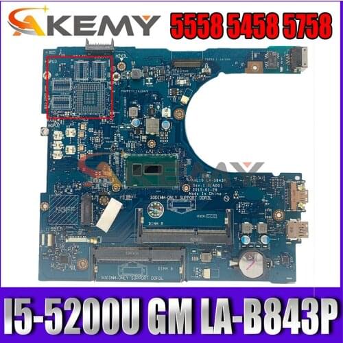 Akemy LA-B843P For DELL Inspiron 5558 5458 5758 Laptop Motherboard I5-5200U CN-0FRV68 FRV68 Mainboard 100%Tested