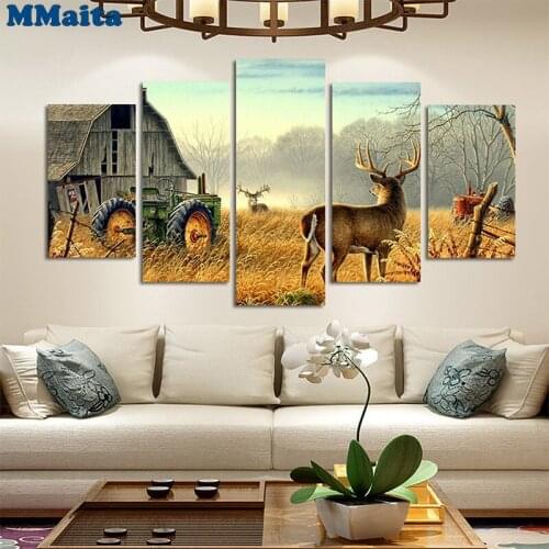 Diamond Embroidery Natural scenery, farm deer Picture Diamond Painting Full Square /round drill Mosaic Wall Art5 pcs GG5438
