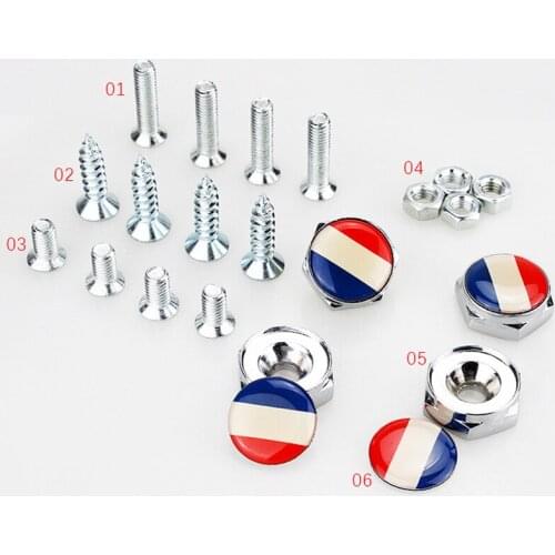 Car Stickers French Flag Metal Alloy Car License Plate Bolts with Gasket Car Styling Accessory 4PCS/Set