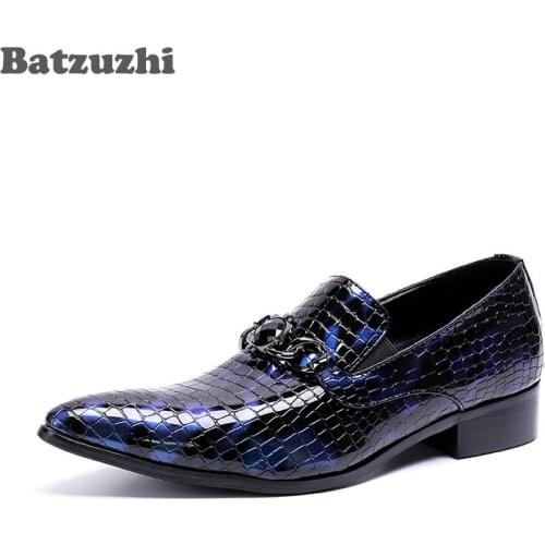 Batzuzhi Handmade Men Shoes Pointed Toe Genuine Leather Dress Shoes Male Blue Men Party and Wedding Shoes Men Zapatos Hombre