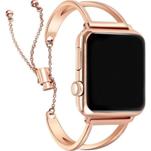 Suitable for Apple Watch Apple 12 / 3 / 4 Strap Stainless Steel Bracelet with V-shaped Rose Gold Chain Strap LXY