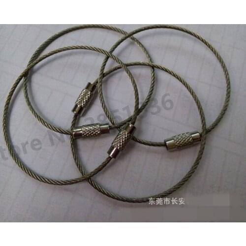 100pcs Screw Locking Stainless Steel Wire Keychain Cable Rope Key Holder keychains Cable Outdoor Hiking Keychains