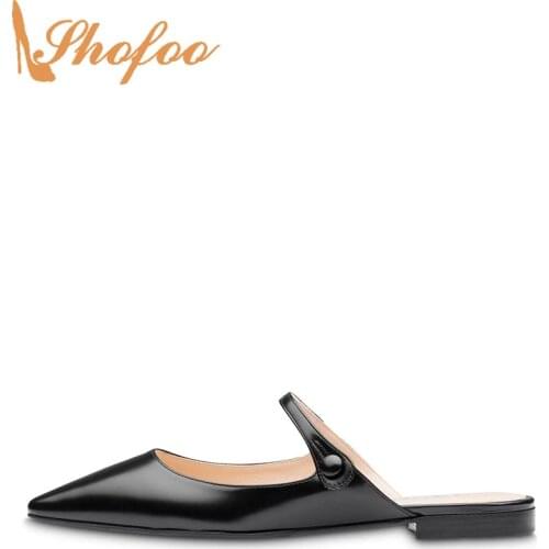 Black Ballet Flats Slingbacks Buckle Strap Women Large Size 12 16 Ladies Summer Casual Shoes Pointed Toe Fashion Mature Shofoo