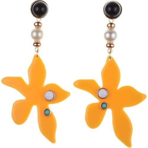 Long Cute Yellow Acrylic Drop Earrings For Party Women Boho Ethnic Resin Statement Earrings Jewelry Gifts Wholesale