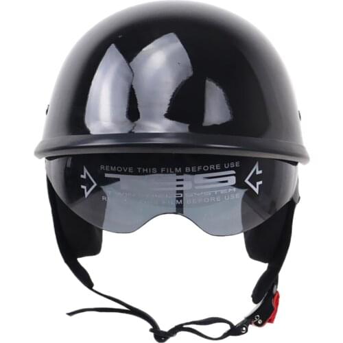 Glossy Black Motorcycle DOT Half Helmet with Drop Down Sun Lens