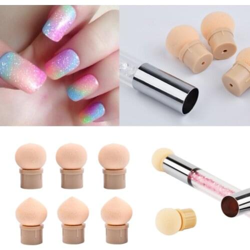 6Pcs Pro Reusable Double Gradient Sponge Nail Art Decor Brush Replaceable Blooming Printing UV Gel Nail Sponge