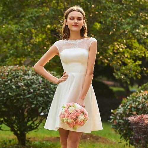 Tanpell short a line bridesmaid dress ivory cap sleeves knee length lace lady wedding party graduation custom bridesmaid dresses