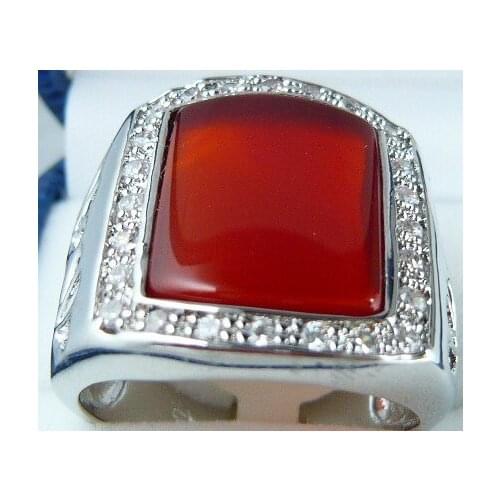 Wholesale fashion mans silver plated red Natural Stone ring(#9.10.11)