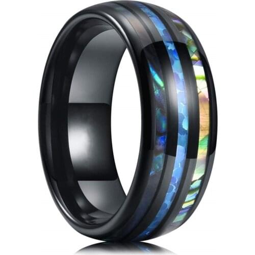 8mm Fashion Men Rings Inlaid Shells Blue Tungsten Steel Rings Wedding Engagement Band Ring Women Jewelry