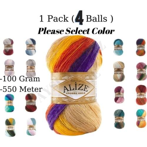 Thread 1 Pack ( 4 Balls ) Alize Angora Gold Batik Hand Knitting Yarn ( %20 Wool %80 Acrylic ) 100 Gram 550 Mt Crochet Tool Kit