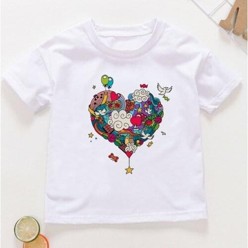 New Design Girl Clothes Harajuku Pattern Love Plant Flowers Kids Girl T Shirt Summer Baby Top Toddler Tees Children Clothing