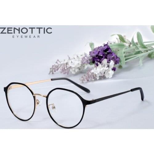 ZENOTTIC Metal Round Glasses Frame Women Men Anti Blue Light Lens Brand Design Optical Spectacles Myopia Prescription Eyeglasses