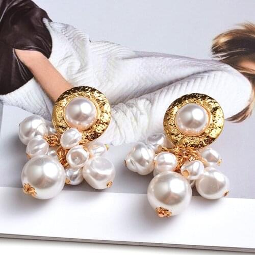 Wholesale ZA Hanging Dangle Gold Meta Pearl Earrings Drop Fine Elegant Pendientes Jewelry Accessories For Women Christmas Gift