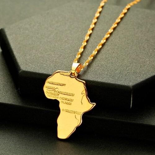 CHENHXUN Africa Map Pendant Necklace Gold Color Long Chain Wholesale African Map Men Women Trendy Jewelry