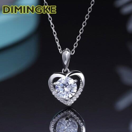 DIMINGKE 1CT 6.5MM Moissanite Heart Pendant Necklace Passed the Diamond Test S925 Silver Woman Jewelry Party Gift