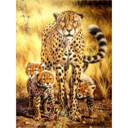 Full Square 5d diy Diamond Painting Leopard Mother and Child Pattern Diamond Embroidery New Arrival Diamond Mosaic Art Wall Stic