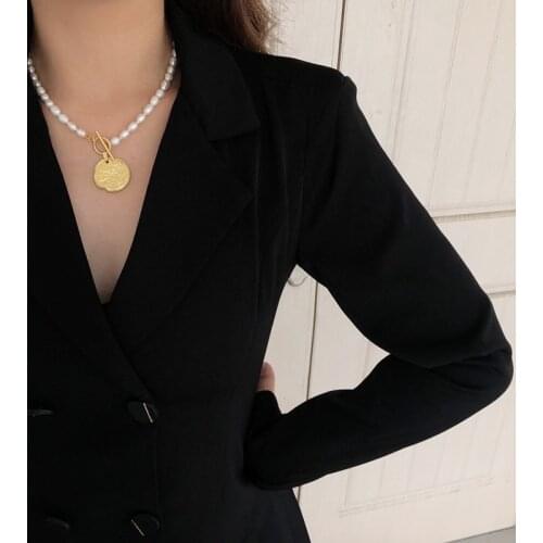 18K Gold-Plated Coin Pendant Toggle Chian Real Pearl Necklace 100% Natural Freshwater Cultured Choker Necklace for Girl Party