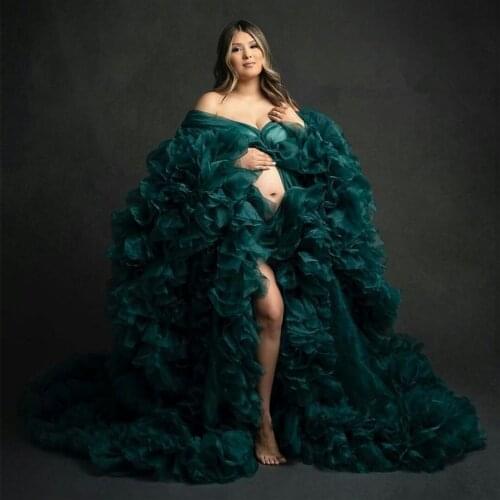 Luxury Green Celebrity Dress Ruffles Plus Size Bridal Sleepwear Maternity Nightgowns Tiered Robes