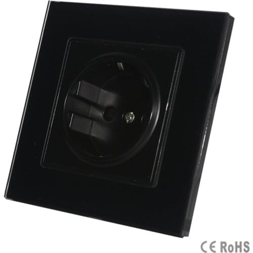 2017 New Arrived EU Power Socket, Black Crystal Glass Panel, 16A EU Standard Wall Outlet without Plug GB-C7C1EU-1