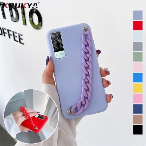 For Vivo Y31 2021 Case Soft Silicon Wriststrap Finger Grip Cover For Vivo S9 Y51 X60 Pro 5G X50 X 60 50 X50E Y52S Y 51 31 V2036