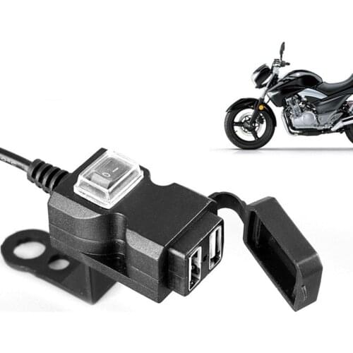 Waterproof Dual USB 12/24V Motorcycle Handlebar Phone Charger Socket Switch Mounts Charging Bracket Power Supply Base