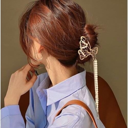 New Elegant Square Claw Clips Butterfly Metal Geometry Hair Clips for Girl Fringes Pearl Hair Pins Female Hair Accessories