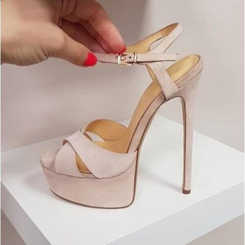 Nude White Cross Strap Open Toe Platform Woman Sandal Summer Ankle Strap Cutouts Gladiator Super High Thin Heels Dress Shoes