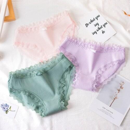 Explosions New Womens Underwear Girls Briefs Ladies Solid Color Breathable Waist Size Women Thread Cotton Japanese Bow