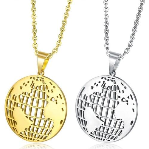 Gold silver color word Maps Stainless steel Pendant Necklaces For Women Men Map Jewellery Gifts Gold Color Jewelry