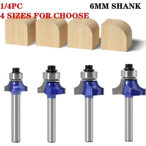 1-4pcs 6mm Shank Two Flute Carbide Corner Round-Over Router Bit With Ball Bearing Tungsten Milling Cutters For Wood