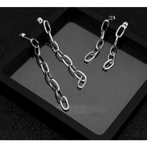 Stainless steel 1 Pair KPOP Korea Stud Earrings Bangtan Boys Doulbe Circles Long Chain Earrings for Women MAN