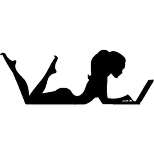 10*3.6cm Relaxing Sexy Girl With Laptop Art Fun Window Bumper Vinyl Sticker Beauty Temptation Body Car Stickers Decals