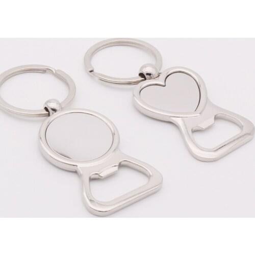 100pcs/lot Metal Beer Bottle Opener Keychain Free For DIY Logo Keyrings Heart Round Tools Men Gifts Key Chain