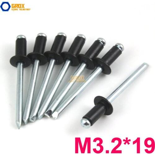 100 Pieces M3.2*19 Aluminum Blind Rivet Pop Rivet Dome Head Open End Black