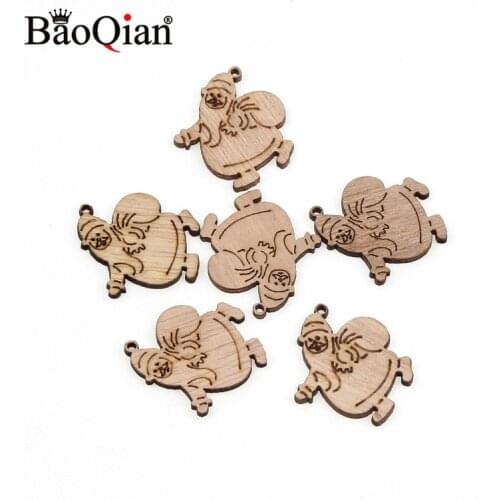 20pcs Natural Wooden Santa Claus Wood Slice Decoration Scrapbooking Embellishments Craft For Christmas DIY Ornament 28x30mm