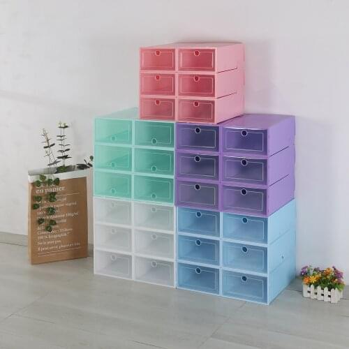 6PCS/Set Shoe Rack Storage Bins Drawers Transparent Plastic Shoe Box Folding Shoe Boxes Space Saving Combination Flip Cover